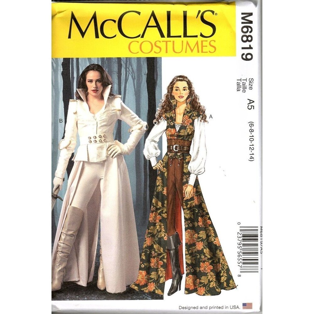 McCall's M6819 Misses 6 TO 14 Coats Tops Corset and Belt Costume Sewing Pattern